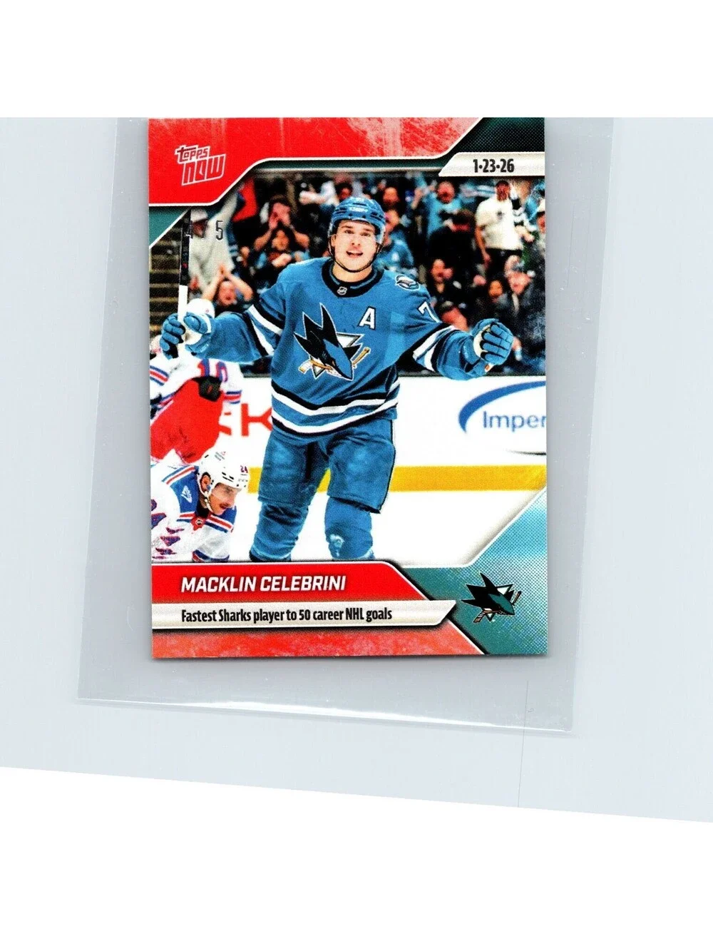 2025-26 Topps Now NHL - Macklin Celebrini #98 - Fastest to 50 Goals Red Ice /5